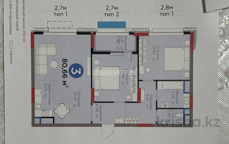 3-бөлмелі пәтер, 80.66 м², 6/16 қабат, Бухар жырау 26, бағасы: 68 млн 〒 в Астане, Есильский р-н — фото 4