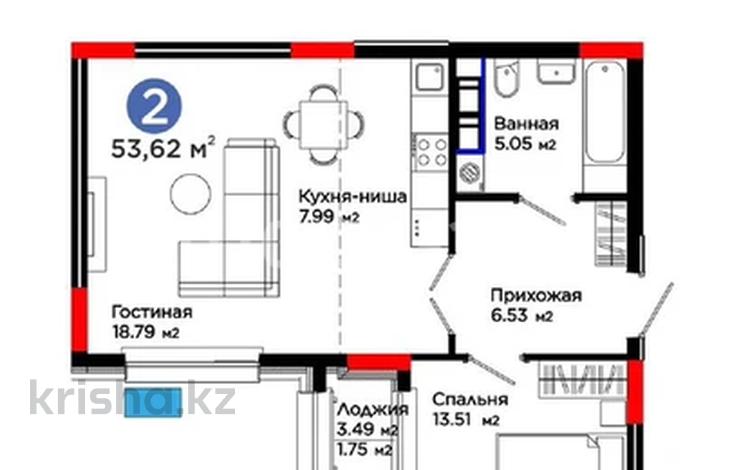 2-бөлмелі пәтер · 54 м², Е-321 4, бағасы: 36.5 млн ₸ в Астане, Есильский р-н — фото 13