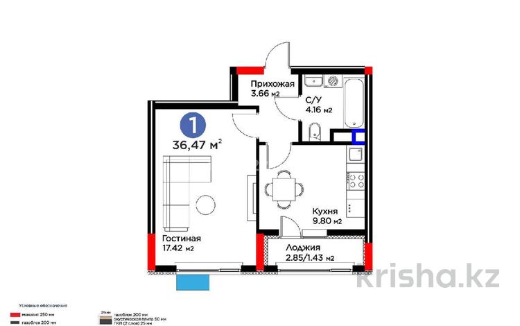 1-бөлмелі пәтер · 36.47 м² · 7/9 қабат, Сагадат Нурмагамбетов 17, бағасы: 29 млн ₸ в Астане, Сарайшык р-н — фото 2