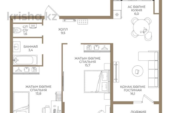 3-комнатная квартира · 67.6 м² · 7/9 этаж, Ботакоз — БЕЗ КОМИССИИ за ~ 36.6 млн ₸ в Алматы — фото 2