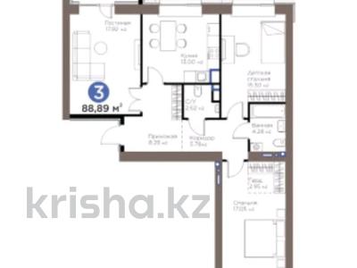 3-бөлмелі пәтер · 89.3 м² · 9/9 қабат, Е 915 12 — Улы Дала, бағасы: ~ 53 млн ₸ в Астане, Есильский р-н