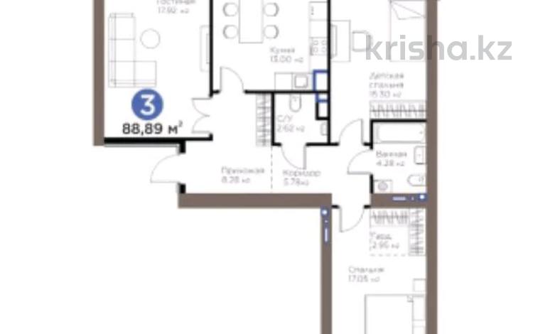 3-бөлмелі пәтер · 89.3 м² · 9/9 қабат, Е 915 12 — Улы Дала, бағасы: ~ 53 млн ₸ в Астане, Есильский р-н — фото 2