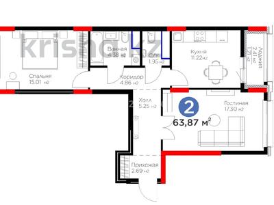 2-комнатная квартира, 63.87 м², 13/14 этаж, Анет баба 8 за 32.6 млн 〒 в Астане, Нура р-н