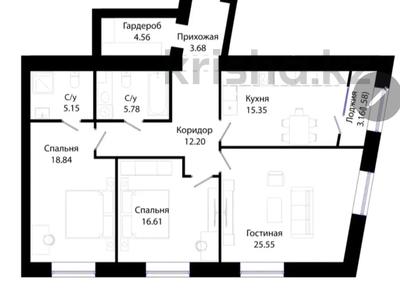 3-бөлмелі пәтер · 110 м² · 3/7 қабат, Улица Жошы хан 17, бағасы: 88 млн ₸ в Астане, Есильский р-н