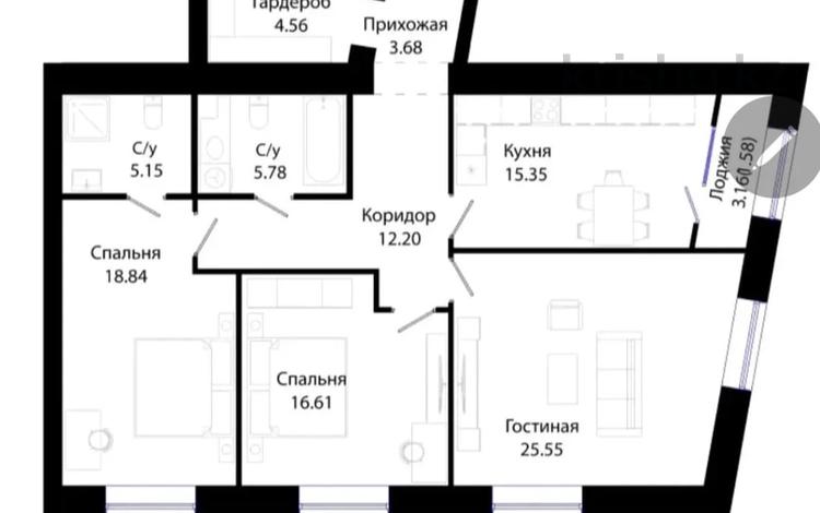 3-комнатная квартира · 110 м² · 3/7 этаж, Улица Жошы хан 17 за 88 млн ₸ в Астане, Есильский р-н — фото 2