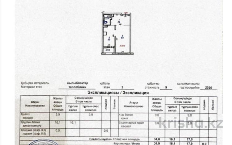 1-комнатная квартира, 34.9 м², 2/9 этаж, мкр Шугыла, Райымбека 590/1 — 3-корпус, Жуалы