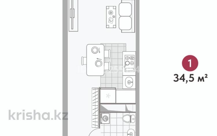1-комнатная квартира · 34.5 м² · 6/12 этаж, мкр Дарабоз 100 за 17.5 млн 〒 в Алматы, Алатауский р-н — фото 2
