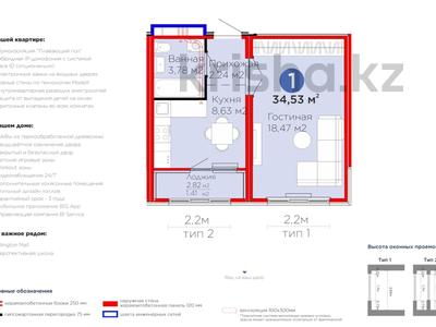 1-бөлмелі пәтер · 34.53 м² · 9/14 қабат, проспект Улы Дала 14 — СДАЧА В ИЮНЕ, бағасы: 19 млн ₸ в Астане, Нура р-н