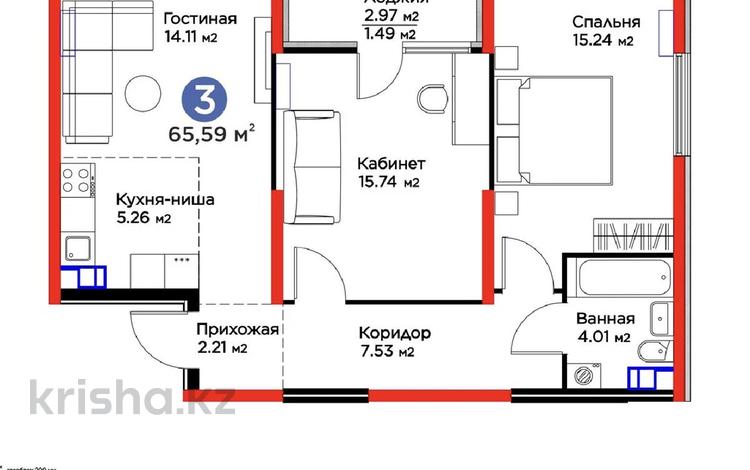 3-комнатная квартира · 65 м² · 6/6 этаж, Кайрат микрорайон 716/16 за 46 млн ₸ в Алматы, Турксибский р-н — фото 2