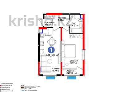 2-комнатная квартира, 48.38 м², 16/16 этаж, Нурсултана Назарбаева за ~ 24.1 млн 〒 в Шымкенте