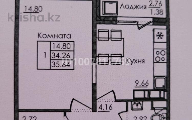 1-бөлмелі пәтер · 35.64 м² · 7/12 қабат, Е117 45, бағасы: 16.5 млн ₸ в Астане, Есильский р-н — фото 2