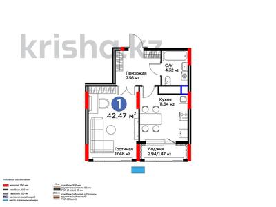 1-комнатная квартира · 42.5 м² · 3/17 этаж, Турар Рыскулов 18/7 за 27.5 млн ₸ в Астане, Есильский р-н