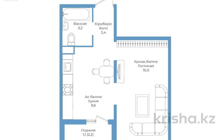 1-бөлмелі пәтер · 33.3 м² · 3/9 қабат, Райымбека 590/9 — Жуалы, бағасы: ~ 17.3 млн ₸ в Алматы, Наурызбайский р-н — фото 2