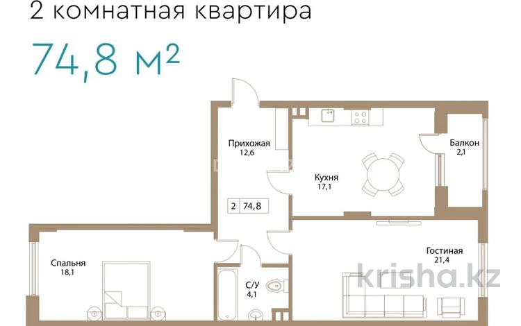 2-бөлмелі пәтер, 74.8 м², 3/10 қабат, Кабанбай батыра 64 — Рыскулова, бағасы: ~ 31.4 млн 〒 в Астане, Есильский р-н — фото 7