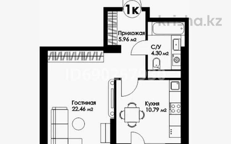 1-бөлмелі пәтер, 45 м², 12/22 қабат, Туран 39, бағасы: 27.5 млн 〒 в Астане, Нура р-н — фото 2