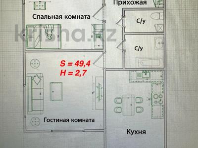 2-комнатная квартира, 49.4 м², 6/16 этаж, Жандосова — С 4 окнами за 31.5 млн 〒 в Алматы, Бостандыкский р-н