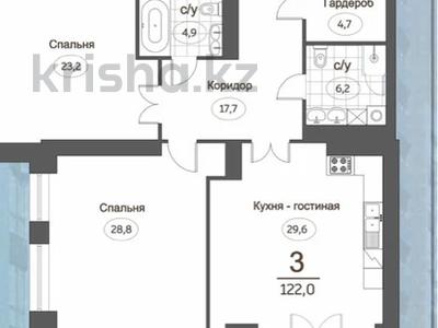 3-комнатная квартира · 122 м² · 7/13 этаж, Гагарина 277/7 за 100 млн 〒 в Алматы