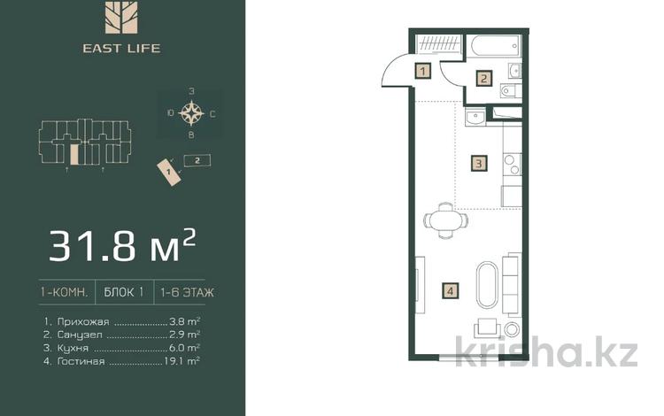 1-бөлмелі пәтер · 31.8 м² · 5/6 қабат, Ахметова 45а, бағасы: ~ 15.9 млн ₸ в  — фото 2
