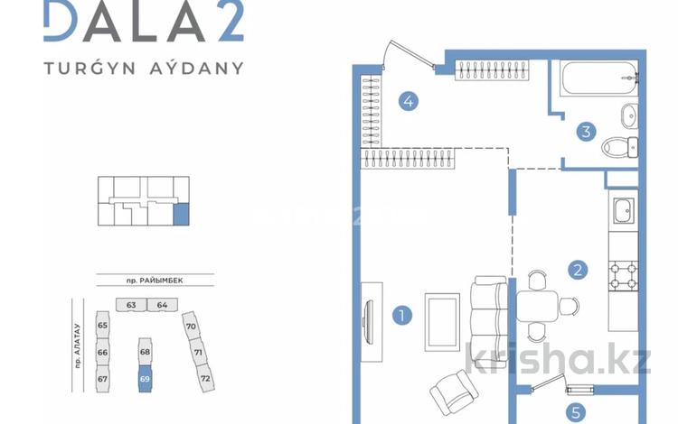 1-комнатная квартира · 34.8 м² · 6/9 этаж, Райымбек 590/15 за 22 млн ₸ в Алматы, Наурызбайский р-н — фото 2