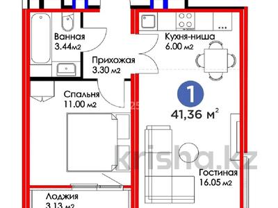 2-бөлмелі пәтер, 41.36 м², 9/17 қабат, Вдоль ул. 37 1, бағасы: 18.5 млн 〒 в Астане, Есильский р-н