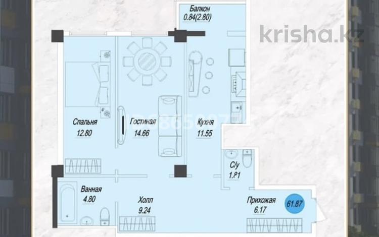 2-комнатная квартира, 62 м², 3/9 этаж, Шымсити 1в 8патер — улица шымсити