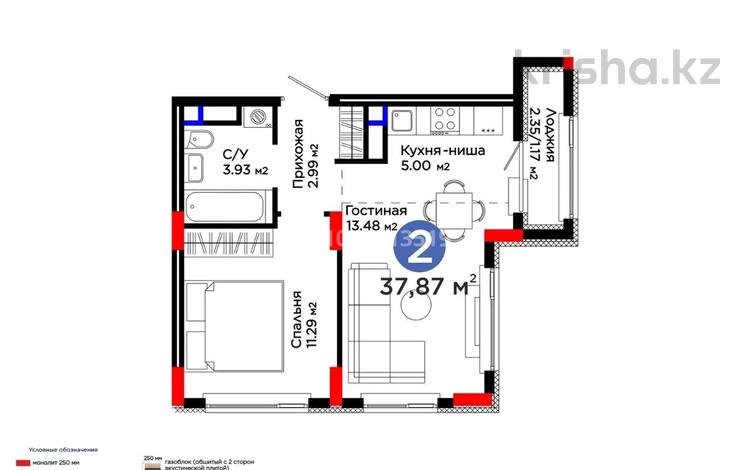 2-бөлмелі пәтер · 37.87 м² · 8/9 қабат, Е 908 23, бағасы: 25 млн ₸ в Астане, Нура р-н — фото 2