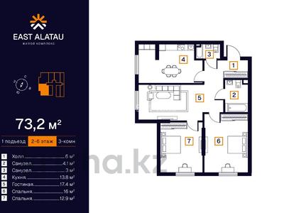 3-комнатная квартира · 73.2 м² · 5/6 этаж, Алатауская трасса 1 за ~ 30.7 млн ₸ в Туздыбастау (Калинино)