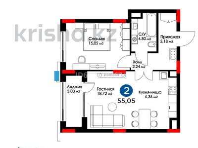 2-бөлмелі пәтер, 53.9 м², 3/7 қабат, Алихана Бокейханова 44 — проспект Мангилик Ел, бағасы: 33 млн 〒 в Астане, Есильский р-н