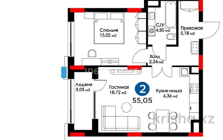 2-комнатная квартира, 53.9 м², 3/7 этаж, Алихана Бокейханова 44 — проспект Мангилик Ел за 33 млн 〒 в Астане, Есильский р-н — фото 4