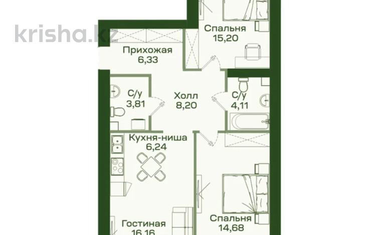 3-комнатная квартира · 77 м² · 8/9 этаж, Улы Дала 36 за 51.5 млн ₸ в Астане, Нура р-н — фото 2