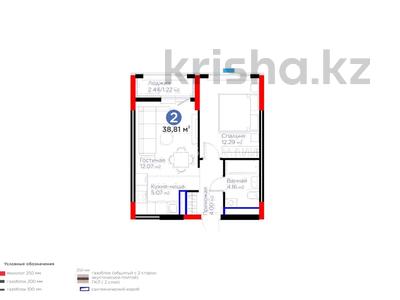 2-комнатная квартира · 38.81 м² · 6/9 этаж, Е 354 5 — Район новой Меги за 28 млн ₸ в Астане, Есильский р-н