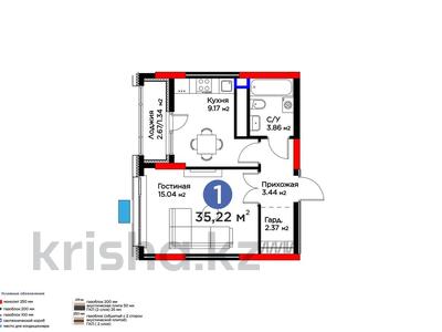 1-комнатная квартира · 35.22 м² · 15/17 этаж, Жошы хан 10 за 26.5 млн ₸ в Астане, Есильский р-н
