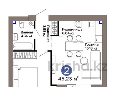 2-бөлмелі пәтер · 45.23 м² · 2/8 қабат, Турар Рыскулов — мангилик ел, бағасы: 35 млн ₸ в Астане, Есильский р-н