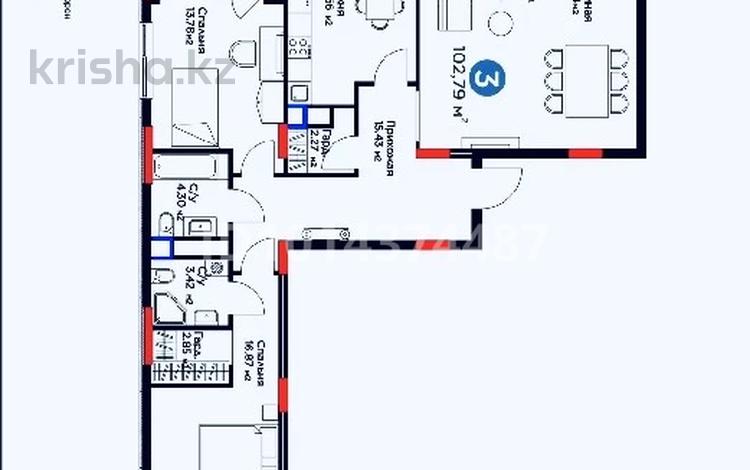3-комнатная квартира · 104 м² · 3/9 этаж, Е900 6+паркинг за 106 млн ₸ в Астане, Нура р-н — фото 5
