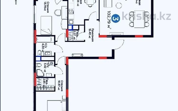 3-комнатная квартира · 104 м² · 3/9 этаж, Е900 6+паркинг за 102 млн ₸ в Астане, Нура р-н — фото 6