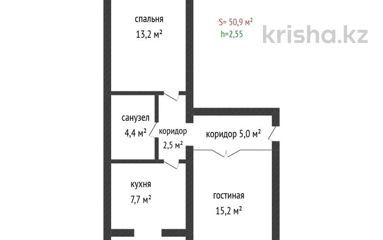 2-комнатная квартира · 50.9 м² · 1/6 этаж, Братьев Жубановых — Остановка Сатпаева за 22 млн ₸ в Актобе — фото 2