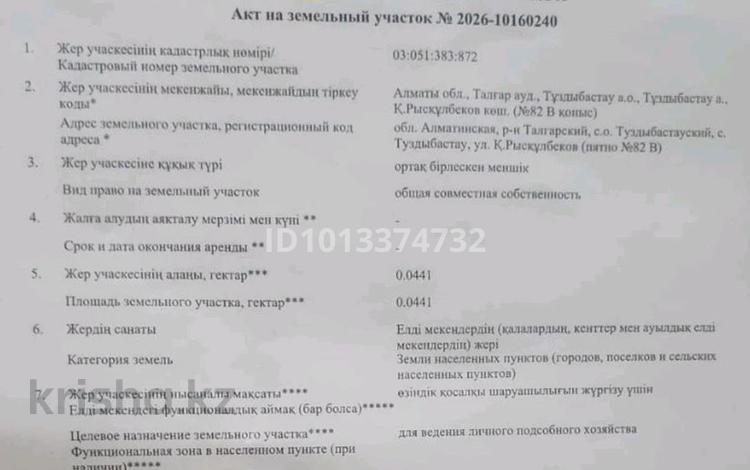 Участок · 4.4 сотки, Рыскулбекова 82B за 21 млн ₸ в Туздыбастау (Калинино) — фото 2