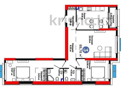 3-бөлмелі пәтер · 88.78 м² · 2/12 қабат, Ақжар ш/а., Белжайлау 47а — Абая, бағасы: 66 млн ₸ в Алматы, Наурызбайский р-н