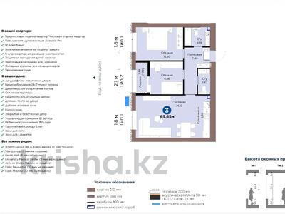3-бөлмелі пәтер · 65.65 м² · 7/9 қабат, Шафика Чокина 4, бағасы: 43 млн ₸ в Астане, Нура р-н