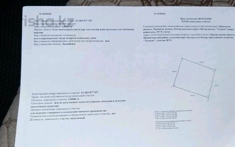 Участок · 5 га, Крестьянское хозяйство Толқын за 10 млн 〒 в Батыре — фото 2