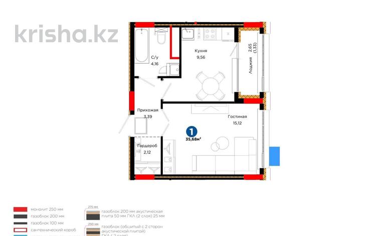1-бөлмелі пәтер · 36 м² · 5/9 қабат, Кенесары 54 — Срочно, бағасы: 25.5 млн ₸ в Астане, р-н Байконур — фото 2
