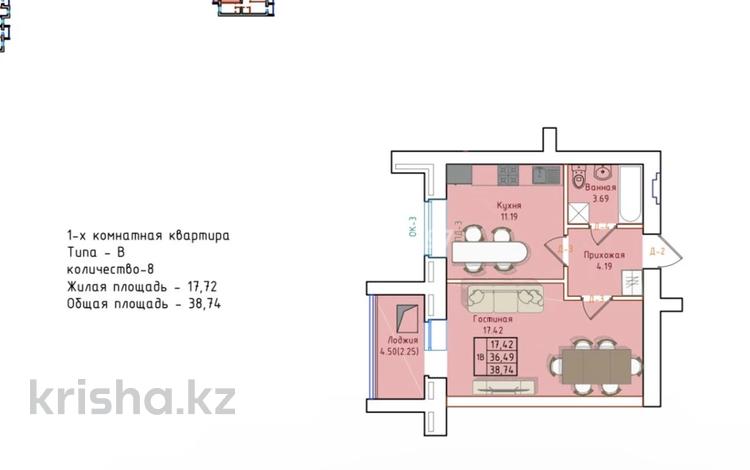1-комнатная квартира, 39 м², 4/9 этаж, Акан Серэ 28 — ЖК Кенесары за 15.6 млн 〒 в Кокшетау — фото 2