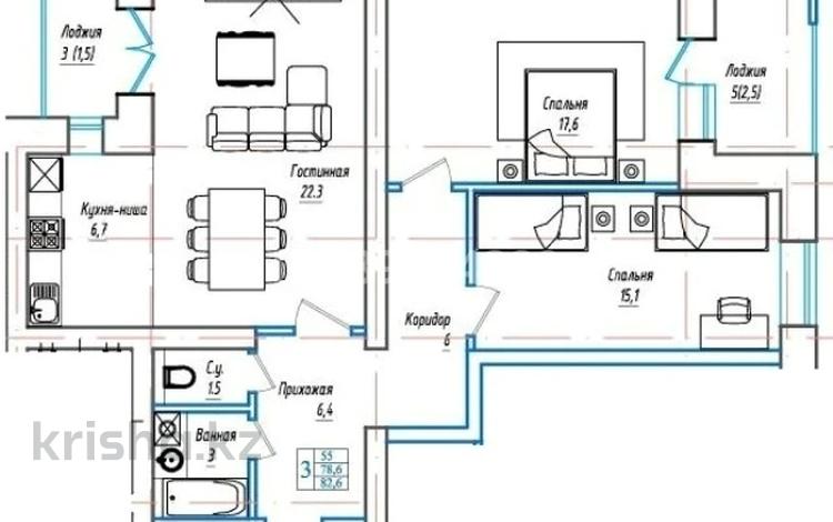 3-бөлмелі пәтер, 74 м², 8/10 қабат, Сарыарка 2д, бағасы: 22 млн 〒 в Кокшетау — фото 2