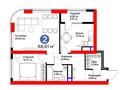 2-комнатная квартира · 68.61 м², Кунаева 32А за ~ 85.5 млн 〒 в Шымкенте, Аль-Фарабийский р-н — фото 3