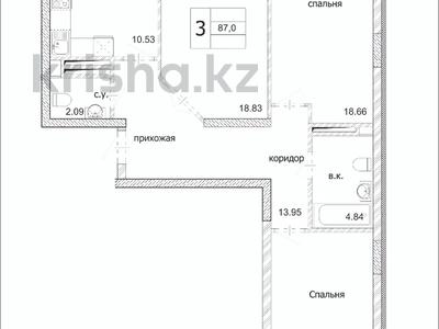 3-комнатная квартира · 87 м² · 4/9 этаж, Кургалжинское шоссе за ~ 36.5 млн ₸ в Астане, Нура р-н