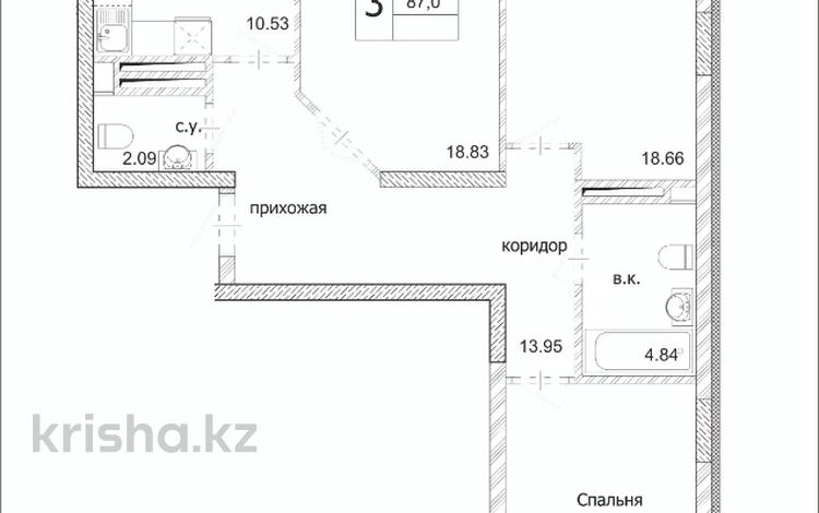 3-комнатная квартира · 87 м² · 4/9 этаж, Кургалжинское шоссе за ~ 36.5 млн ₸ в Астане, Нура р-н — фото 2