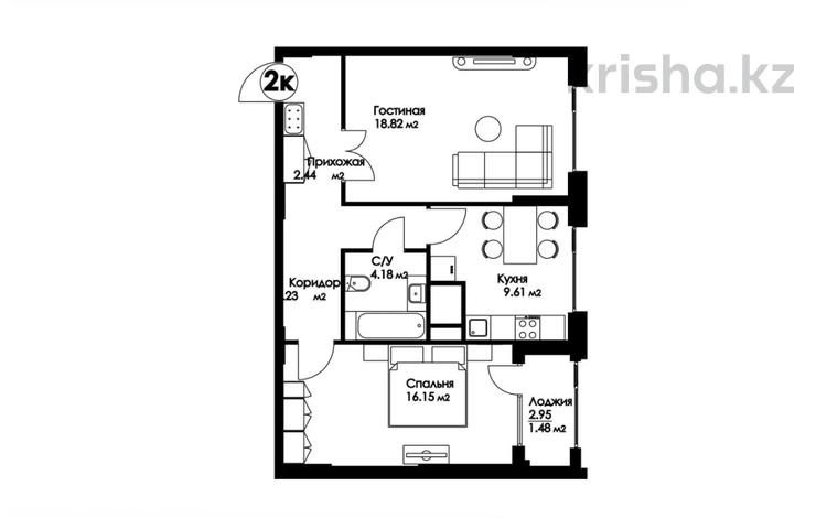 2-комнатная квартира, 62 м², 12/14 этаж, Асфендиярова 9 — Сыганак за 26.5 млн 〒 в Астане, Есильский р-н — фото 2