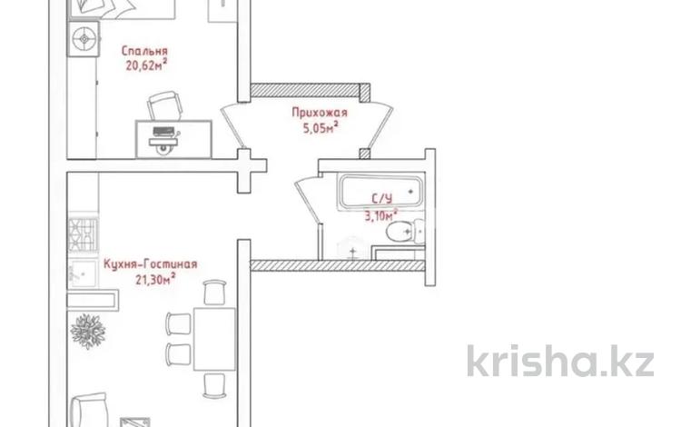 2-комнатная квартира, 46.42 м², 2/9 этаж, мкр Кайрат, ​24-я улица 1/1а за ~ 24.6 млн 〒 в Алматы, Турксибский р-н — фото 2