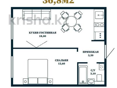 1-комнатная квартира · 36.8 м² · 8/10 этаж, Мухамедханова 28 за 16 млн ₸ в Астане, Нура р-н