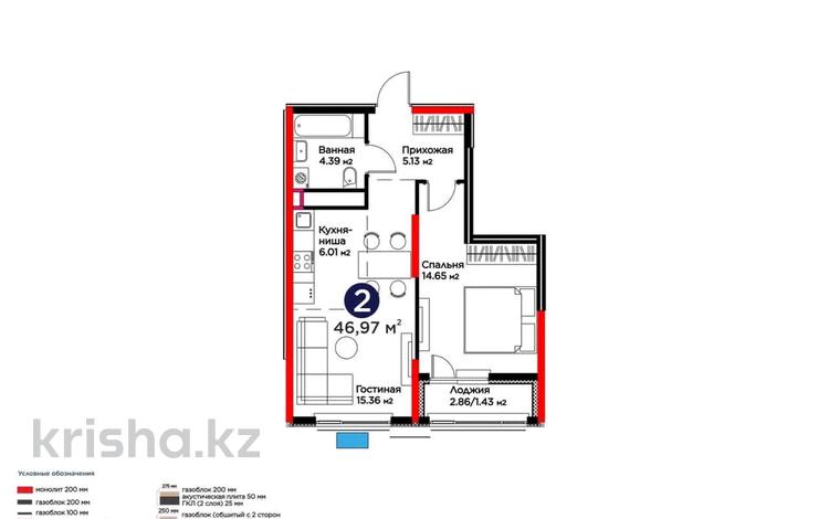 2-бөлмелі пәтер · 47 м² · 6/9 қабат, Е 908 23, бағасы: 29.9 млн ₸ в Астане, Нура р-н — фото 2